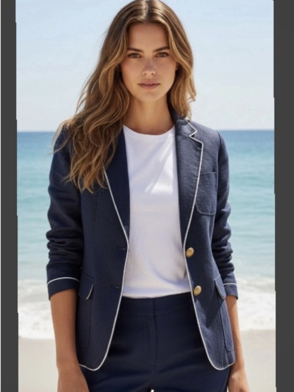 J Crew Rhodes Nautical Tipped Linen Blazer NWT